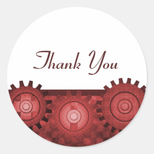 Steampunk Gears Dank je Stickers, Red Ronde Sticker