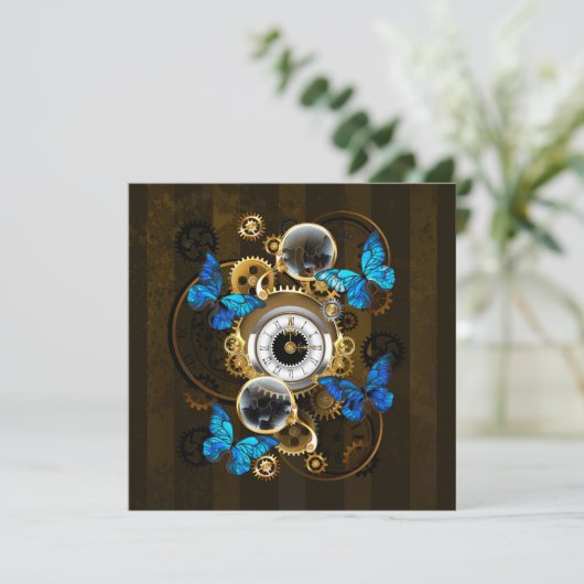 Steampunk Gears en Blue Butterflies Aankondiging (Staand voorkant)