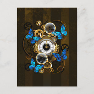 Steampunk Gears en Blue Butterflies Aankondigingskaart