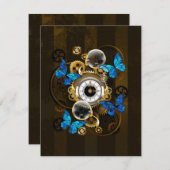 Steampunk Gears en Blue Butterflies Bedankkaart (Voorkant / Achterkant)