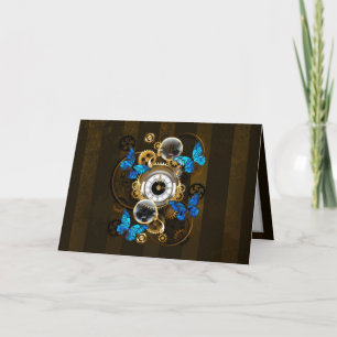 Steampunk Gears en Blue Butterflies Bedankkaart