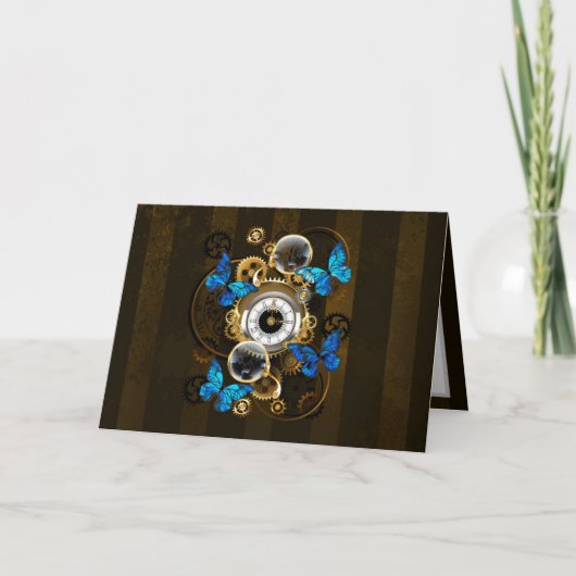 Steampunk Gears en Blue Butterflies Bedankkaart (Voorkant)