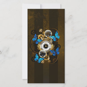 Steampunk Gears en Blue Butterflies Bedankkaart