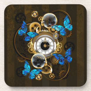 Steampunk Gears en Blue Butterflies Bier Onderzetter