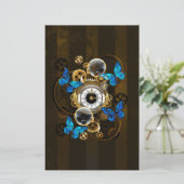 Steampunk Gears en Blue Butterflies Briefpapier (Staand voorkant)