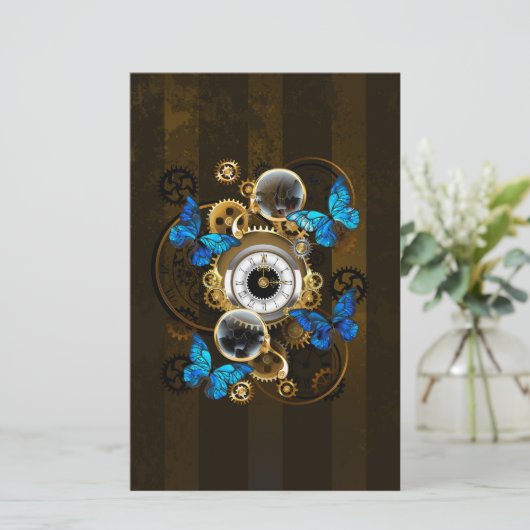 Steampunk Gears en Blue Butterflies Briefpapier (Staand voorkant)