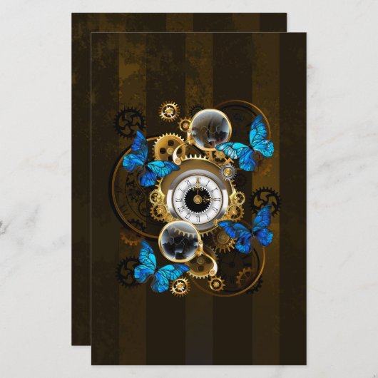 Steampunk Gears en Blue Butterflies Briefpapier (Voorkant / Achterkant)