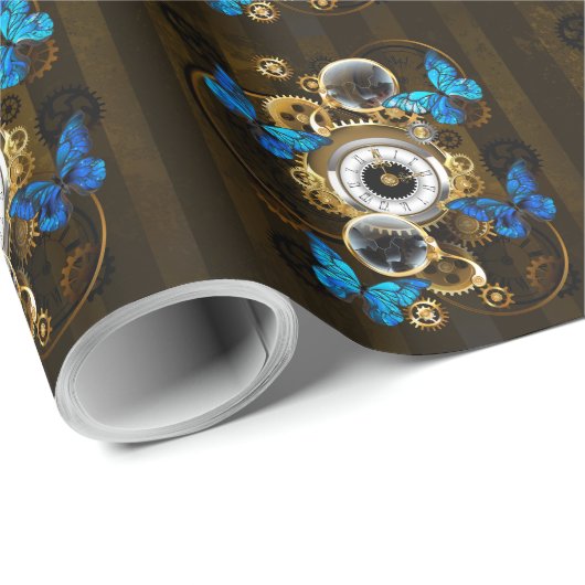 Steampunk Gears en Blue Butterflies Cadeaupapier (Rol Hoek)
