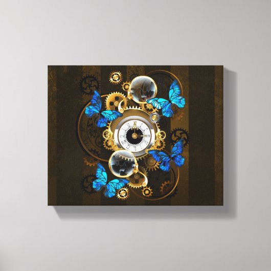 Steampunk Gears en Blue Butterflies Canvas Afdruk (Voorkant)