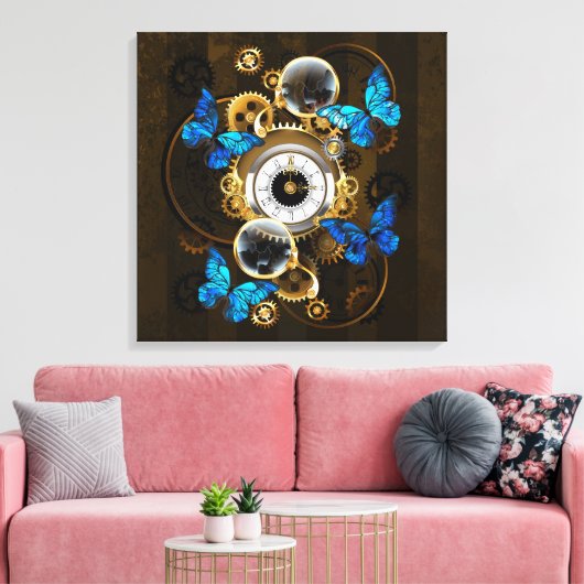 Steampunk Gears en Blue Butterflies Canvas Afdruk (Insitu (Woonkamer))