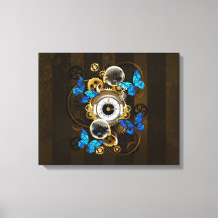 Steampunk Gears en Blue Butterflies Canvas Afdruk
