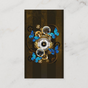 Steampunk Gears en Blue Butterflies Contactkaartje
