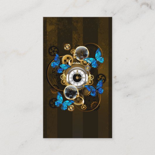 Steampunk Gears en Blue Butterflies Contactkaartje (Voorkant)