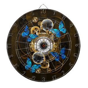 Steampunk Gears en Blue Butterflies Dartbord