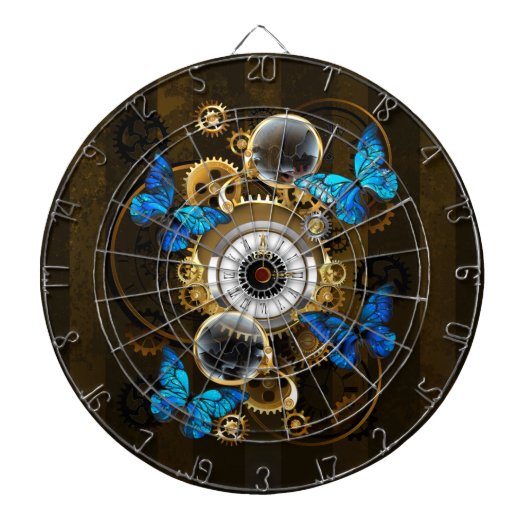 Steampunk Gears en Blue Butterflies Dartbord (Voorkant)