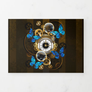 Steampunk Gears en Blue Butterflies Drieluik Kaart
