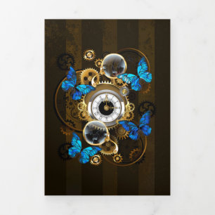 Steampunk Gears en Blue Butterflies Drieluik Wenskaart