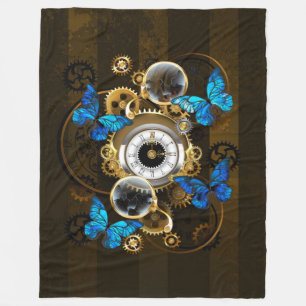 Steampunk Gears en Blue Butterflies Fleece Deken