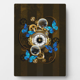 Steampunk Gears en Blue Butterflies Fotoplaat