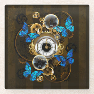 Steampunk Gears en Blue Butterflies Glazen Onderzetter