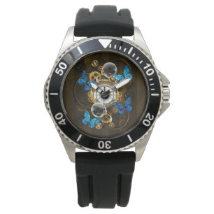 Steampunk Gears en Blue Butterflies Horloge