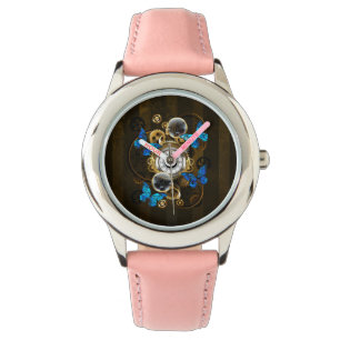 Steampunk Gears en Blue Butterflies Horloge