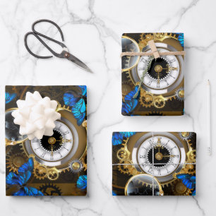 Steampunk Gears en Blue Butterflies Inpakpapier Vel
