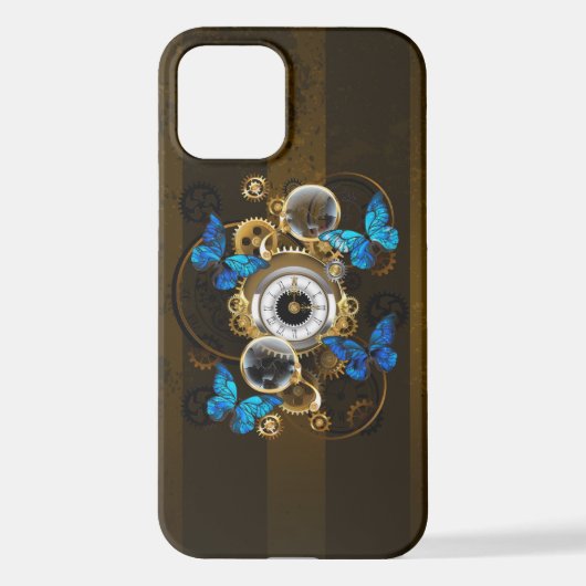 Steampunk Gears en Blue Butterflies iPhone Hoesje (Achterkant)