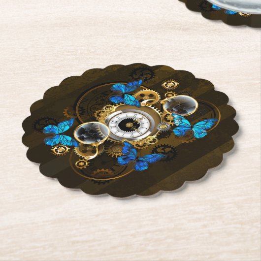 Steampunk Gears en Blue Butterflies Kartonnen Onderzetters (Gekanteld)
