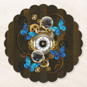Steampunk Gears en Blue Butterflies Kartonnen Onderzetters (Voorkant)