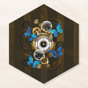 Steampunk Gears en Blue Butterflies Kartonnen Onderzetters