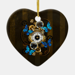 Steampunk Gears en Blue Butterflies Keramisch Ornament