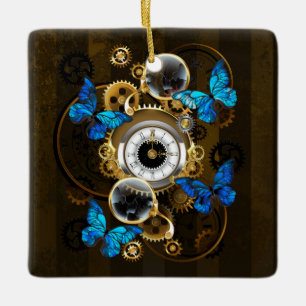 Steampunk Gears en Blue Butterflies Keramisch Ornament