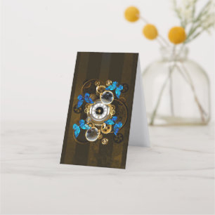Steampunk Gears en Blue Butterflies Klantenkaartje