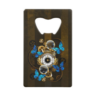 Steampunk Gears en Blue Butterflies Kredietkaart Flessenopener