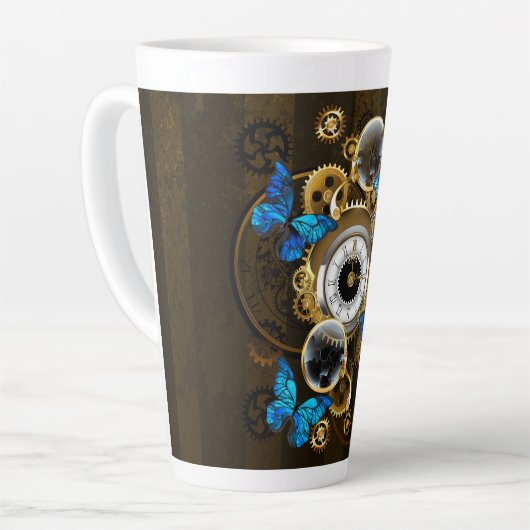 Steampunk Gears en Blue Butterflies Latte Mok (Linkerhoek)