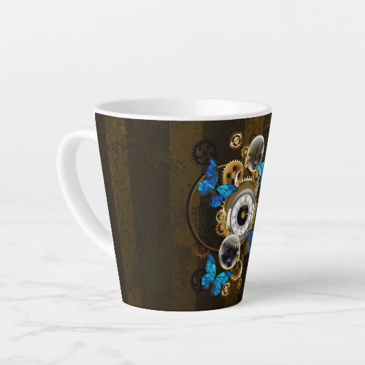 Steampunk Gears en Blue Butterflies Latte Mok (Linkerhoek)