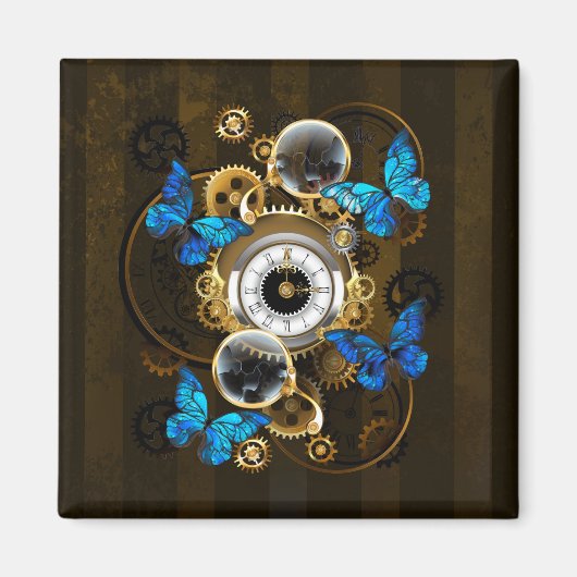 Steampunk Gears en Blue Butterflies Magneet (Voorkant)