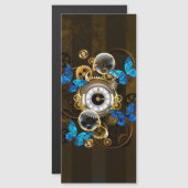 Steampunk Gears en Blue Butterflies Magnetische Uitnodiging (Voorkant / Achterkant)