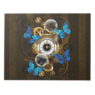 Steampunk Gears en Blue Butterflies Notitieblok