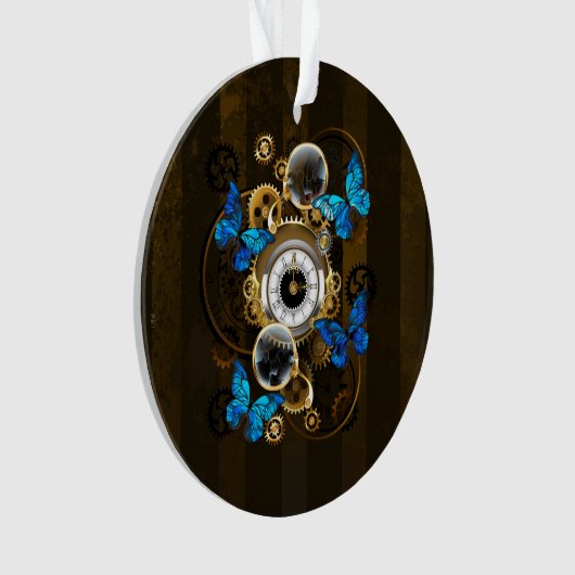 Steampunk Gears en Blue Butterflies Ornament (voorkant)