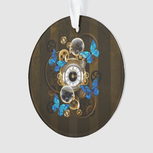 Steampunk Gears en Blue Butterflies Ornament (voorkant)