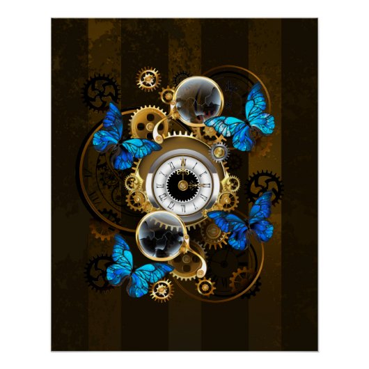 Steampunk Gears en Blue Butterflies Perfect Poster (Voorkant)