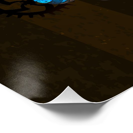 Steampunk Gears en Blue Butterflies Perfect Poster (Hoek)