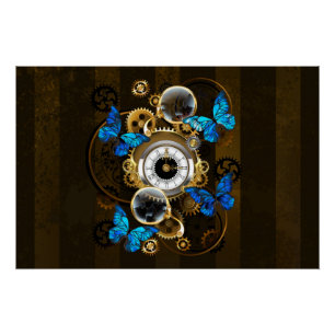 Steampunk Gears en Blue Butterflies Perfect Poster