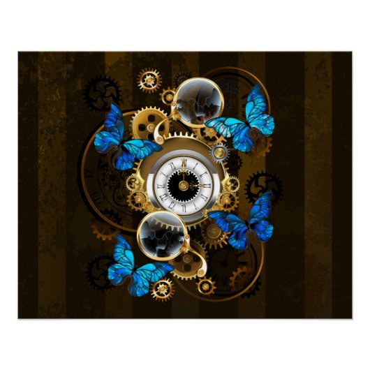 Steampunk Gears en Blue Butterflies Perfect Poster (Voorkant)
