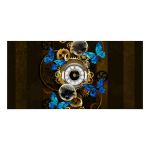 Steampunk Gears en Blue Butterflies Perfect Poster