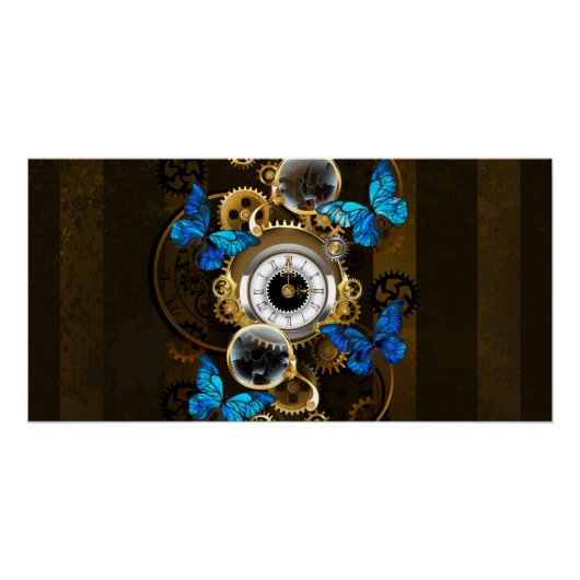 Steampunk Gears en Blue Butterflies Perfect Poster (Voorkant)
