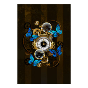 Steampunk Gears en Blue Butterflies Perfect Poster