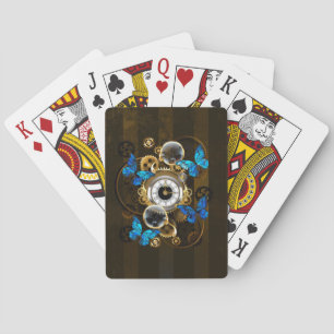 Steampunk Gears en Blue Butterflies Pokerkaarten